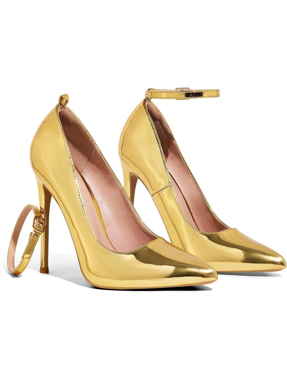 Elisabet Tang Gold Metallic Ankle-Strap Women's Pumps